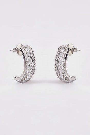 White Finish Zircon Hoop Earrings