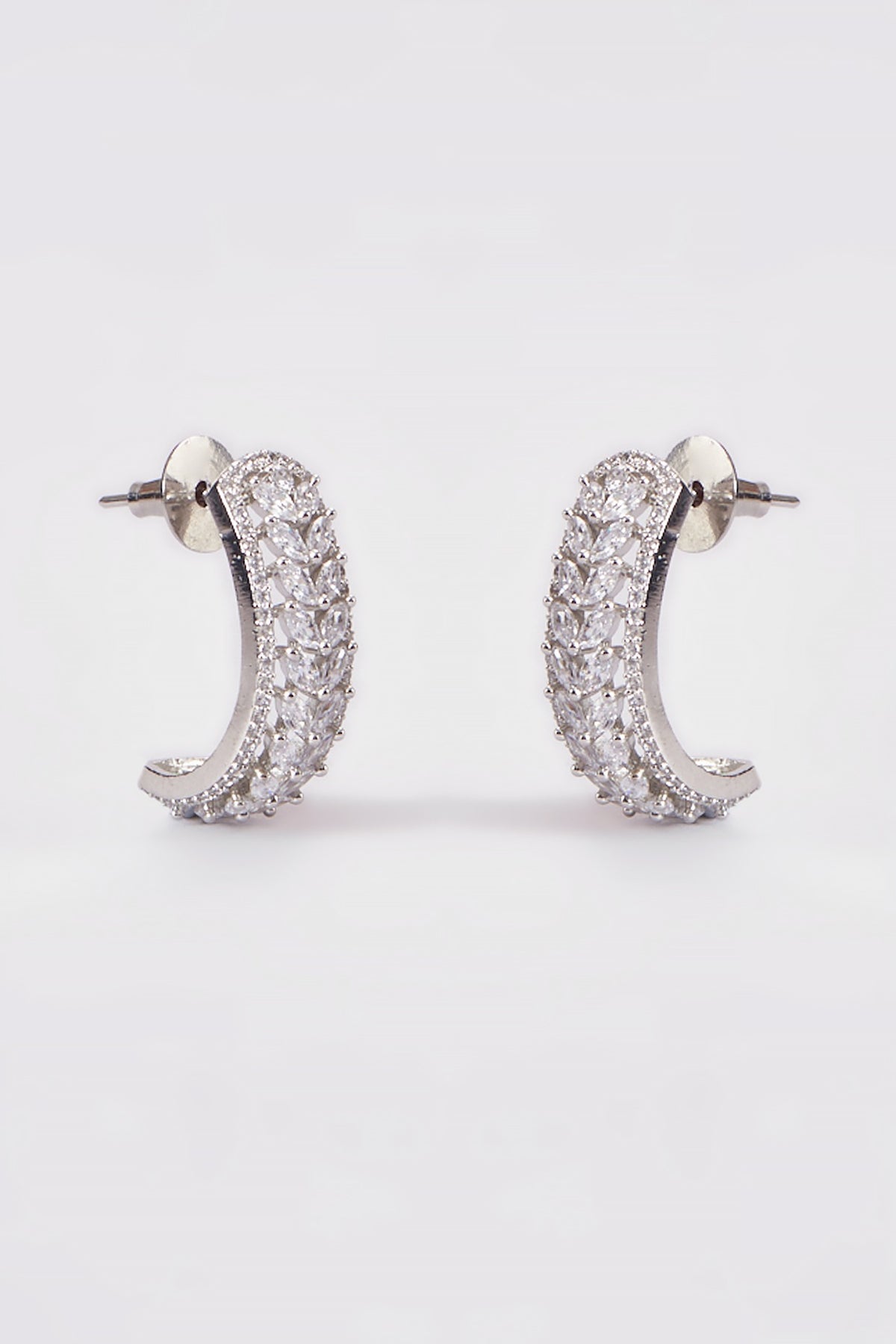 White Finish Zircon Hoop Earrings