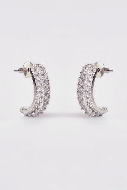White Finish Zircon Hoop Earrings