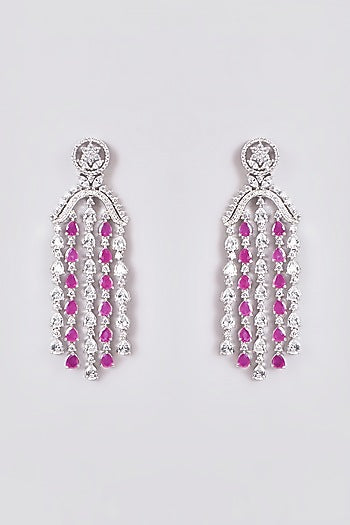 White Finish Zircon & Synethtic Ruby Stone Dangler Earrings
