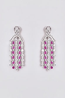 White Finish Zircon & Synethtic Ruby Stone Dangler Earrings