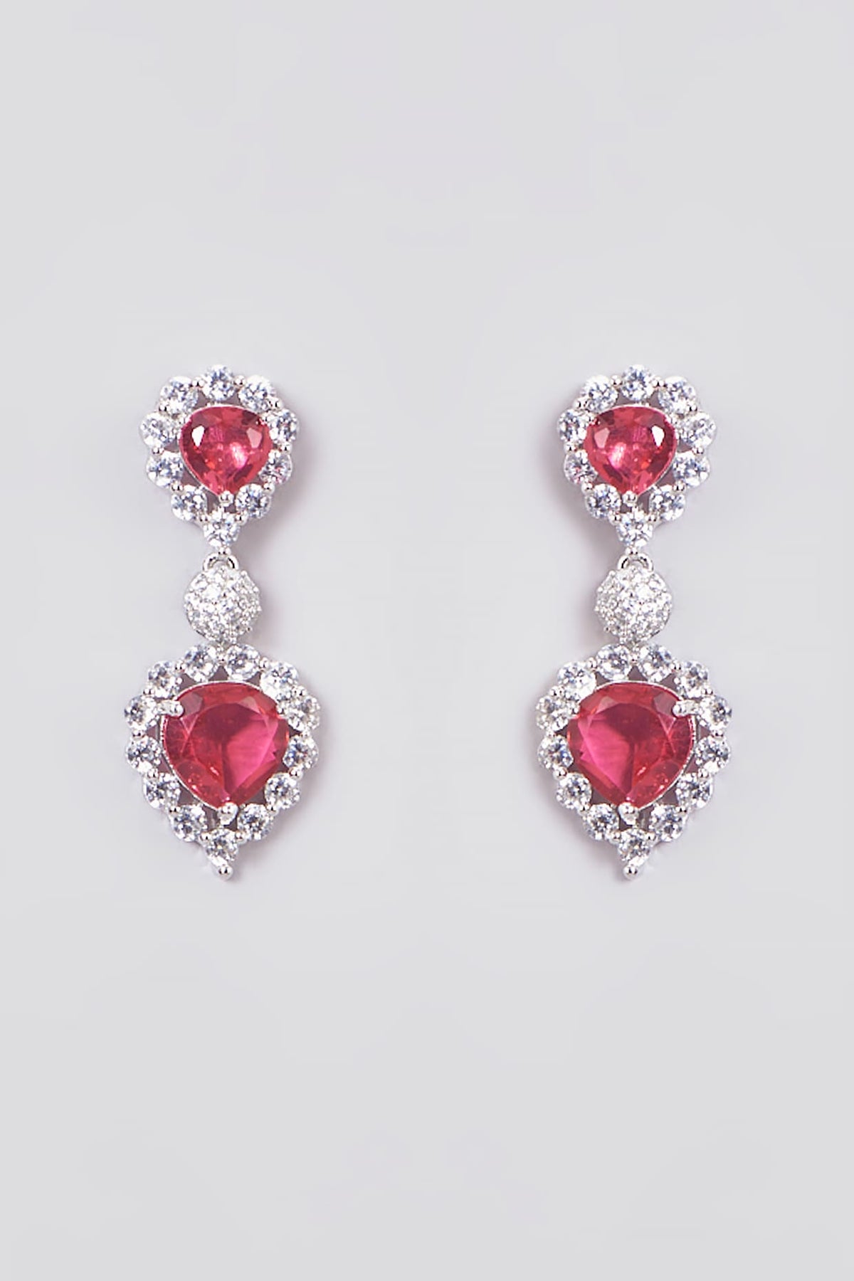 White Finish Zircon & Synethtic Ruby Stone Dangler Earrings