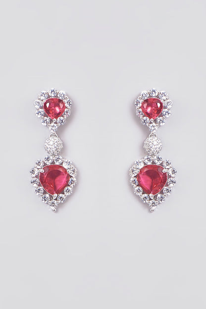 White Finish Zircon & Synethtic Ruby Stone Dangler Earrings