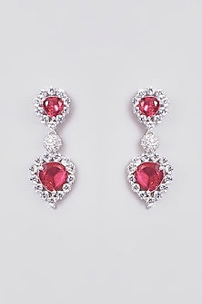 White Finish Zircon & Synethtic Ruby Stone Dangler Earrings