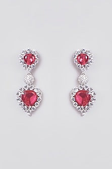 White Finish Zircon & Synethtic Ruby Stone Dangler Earrings