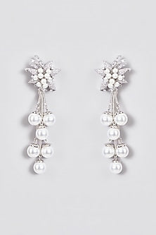White Finish Zircon & Pearls Dangler Earrings