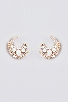 Gold Finish Zircon & Pearl Stud Earrings