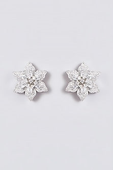 White Finish Zircon Stud Earrings