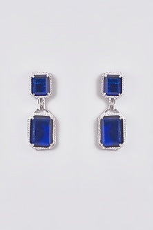 White Finish Zircon & Sapphire Stone Dangler Earrings