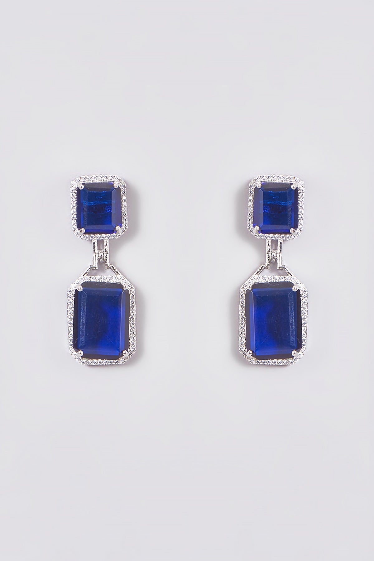 White Finish Zircon & Sapphire Stone Dangler Earrings