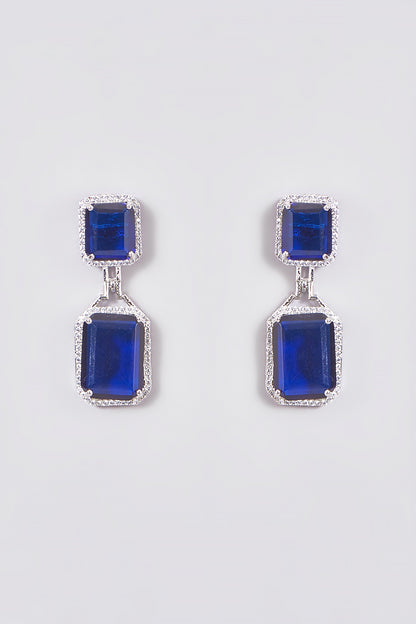 White Finish Zircon & Sapphire Stone Dangler Earrings
