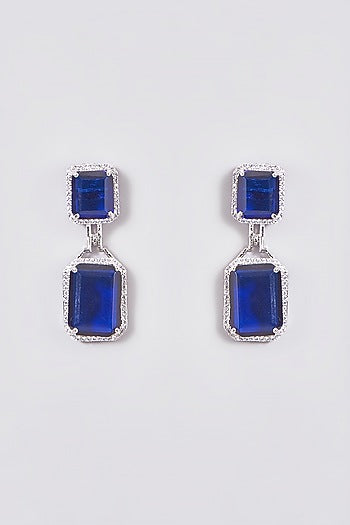 White Finish Zircon & Sapphire Stone Dangler Earrings