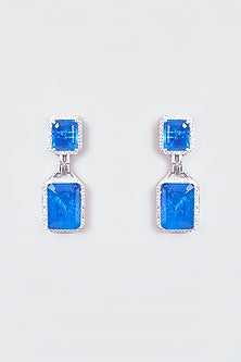 White Finish Zircon & Sapphire Synthetic Stone Dangler Earrings