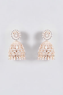 Rose Gold Finish Zircon Jhumka Earrings