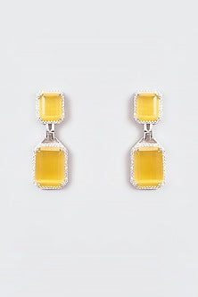 White Finish Zircon & Yellow Stone Dangler Earrings