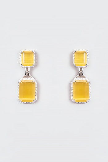 White Finish Zircon & Yellow Stone Dangler Earrings