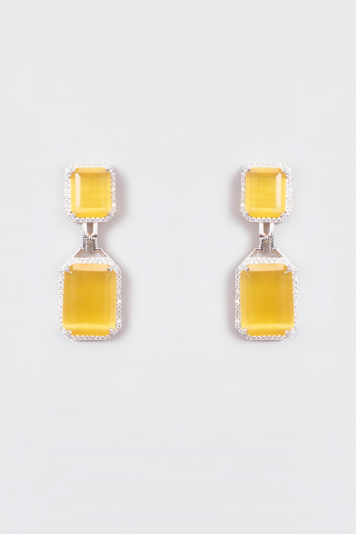 White Finish Zircon & Yellow Stone Dangler Earrings