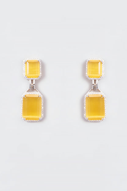 White Finish Zircon & Yellow Stone Dangler Earrings