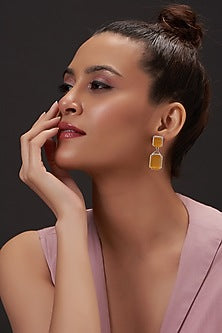 White Finish Zircon & Yellow Stone Dangler Earrings