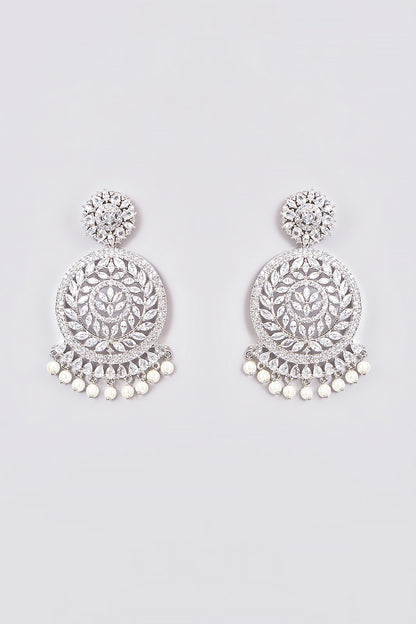 White Finish Zircon Chandbali Earrings
