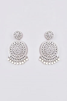 White Finish Zircon Chandbali Earrings