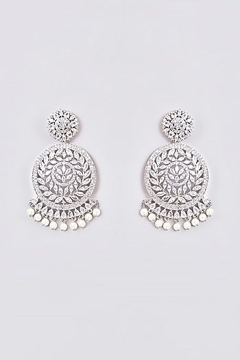 White Finish Zircon Chandbali Earrings