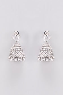 White Finish Zircon Jhumka Earrings
