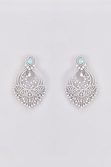 White Finish Zircon & Turquoise Stone Dangler Earrings