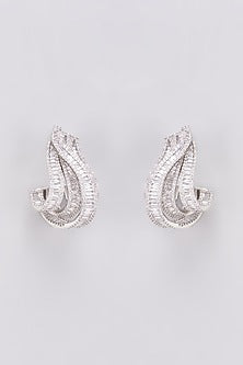 White Finish Zircon Stud Earrings