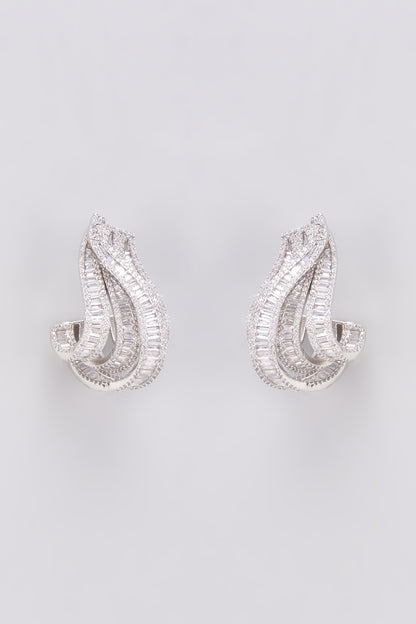 White Finish Zircon Stud Earrings