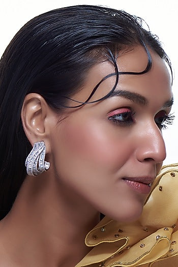 White Finish Zircon Stud Earrings