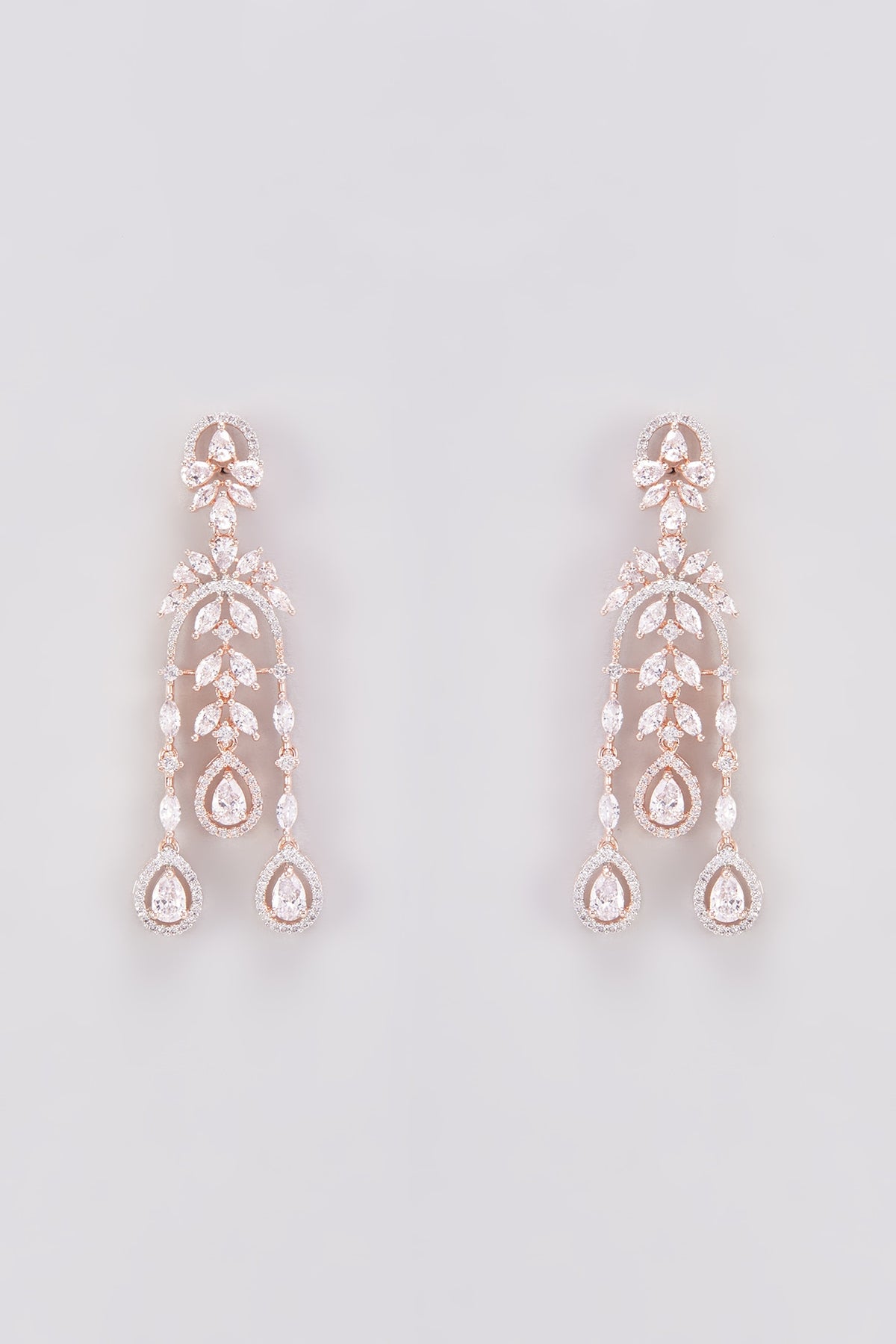 Rose Gold Finish Zircon Dangler Earrings