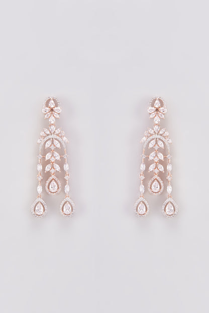 Rose Gold Finish Zircon Dangler Earrings