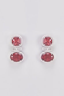White Finish Zircon & Red Stone Dangler Earrings