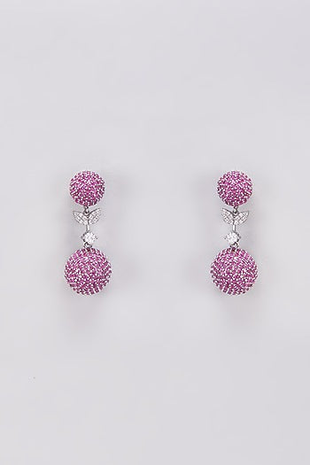 White Finish Zircon & Red Stone Dangler Earrings