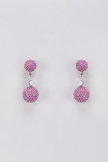 White Finish Zircon & Red Stone Dangler Earrings