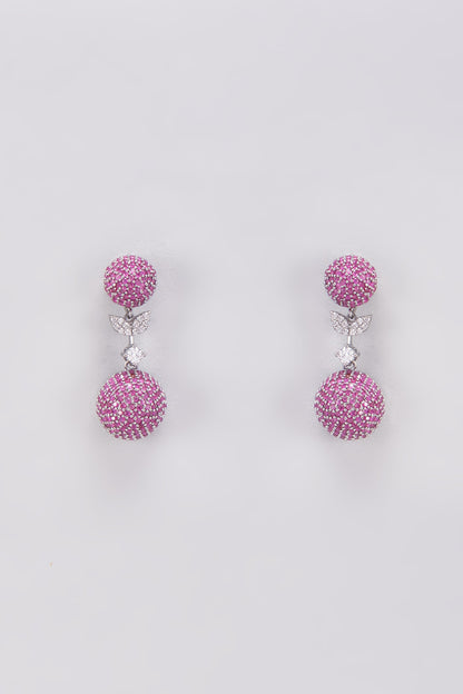 White Finish Zircon & Red Stone Dangler Earrings