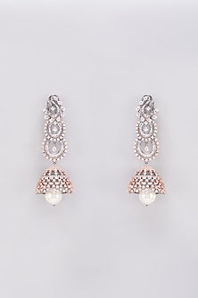 Two Tone Finish Zircon & Pearl Jhumka Earrings