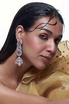 Two Tone Finish Zircon & Pearl Jhumka Earrings