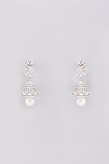 White Finish Zircon & Pearl Jhumka Earrings
