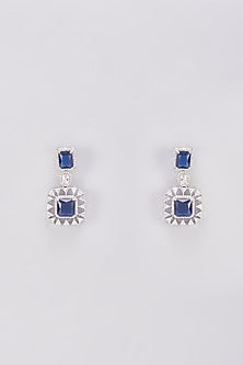 White Finish Zircon & Blue Stone Dangler Earrings