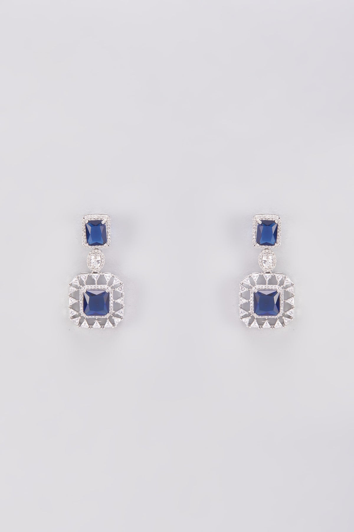 White Finish Zircon & Blue Stone Dangler Earrings