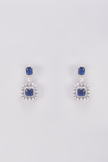 White Finish Zircon & Blue Stone Dangler Earrings