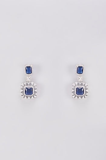 White Finish Zircon & Blue Stone Dangler Earrings