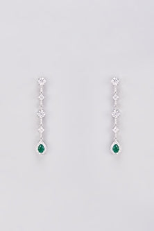 White Finish Zircon & Green Stone Dangler Earrings
