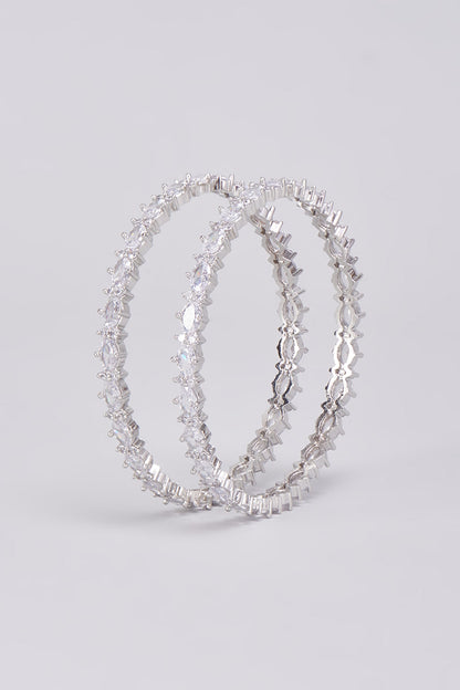 White Finish Zircons Bangles (Set Of 2)