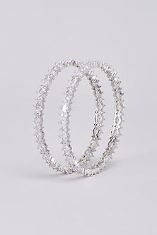 White Finish Zircons Bangles (Set Of 2)