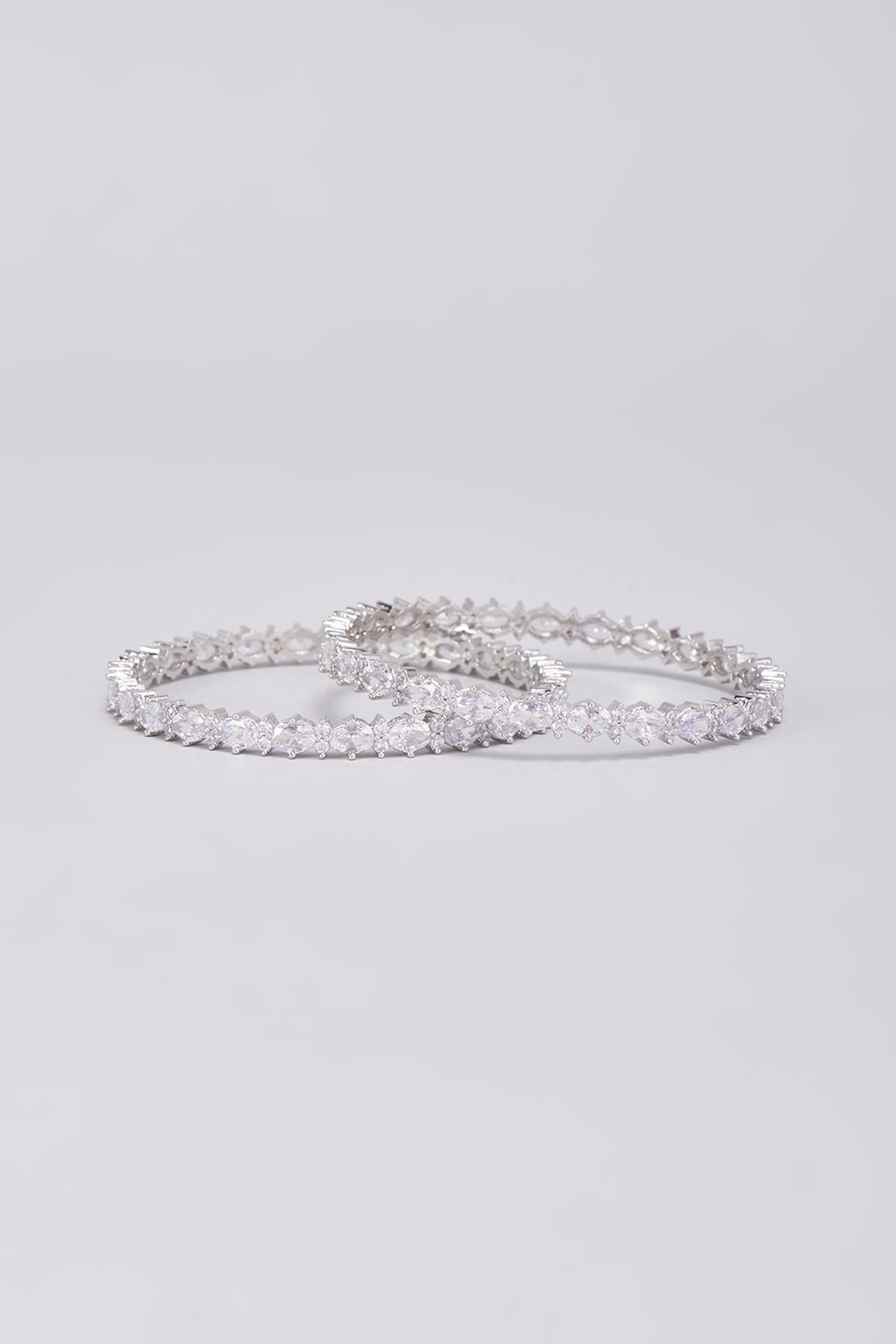 White Finish Zircons Bangles (Set Of 2)