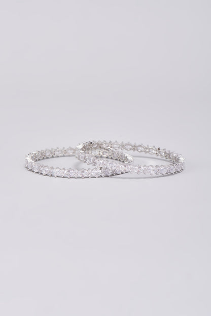 White Finish Zircons Bangles (Set Of 2)