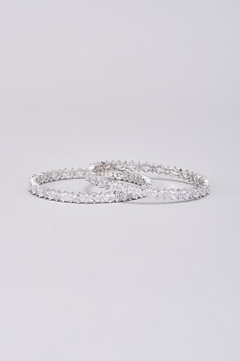 White Finish Zircons Bangles (Set Of 2)